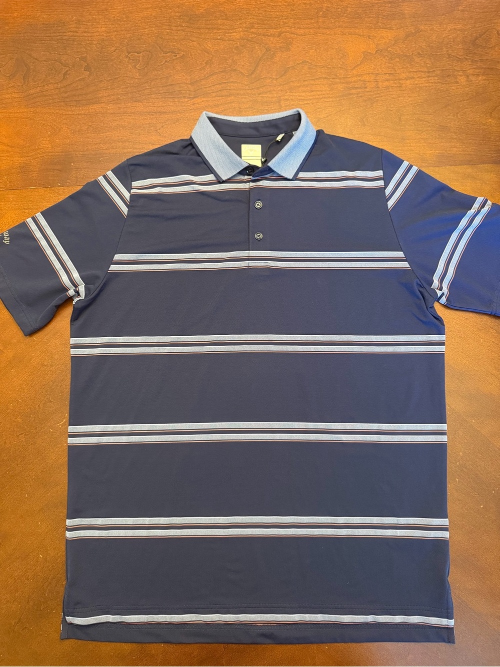 Callaway Opti-Dri Men's Large Golf Polo Navy Striped Stretch Meadowest Golf Club - Picture 2 of 14